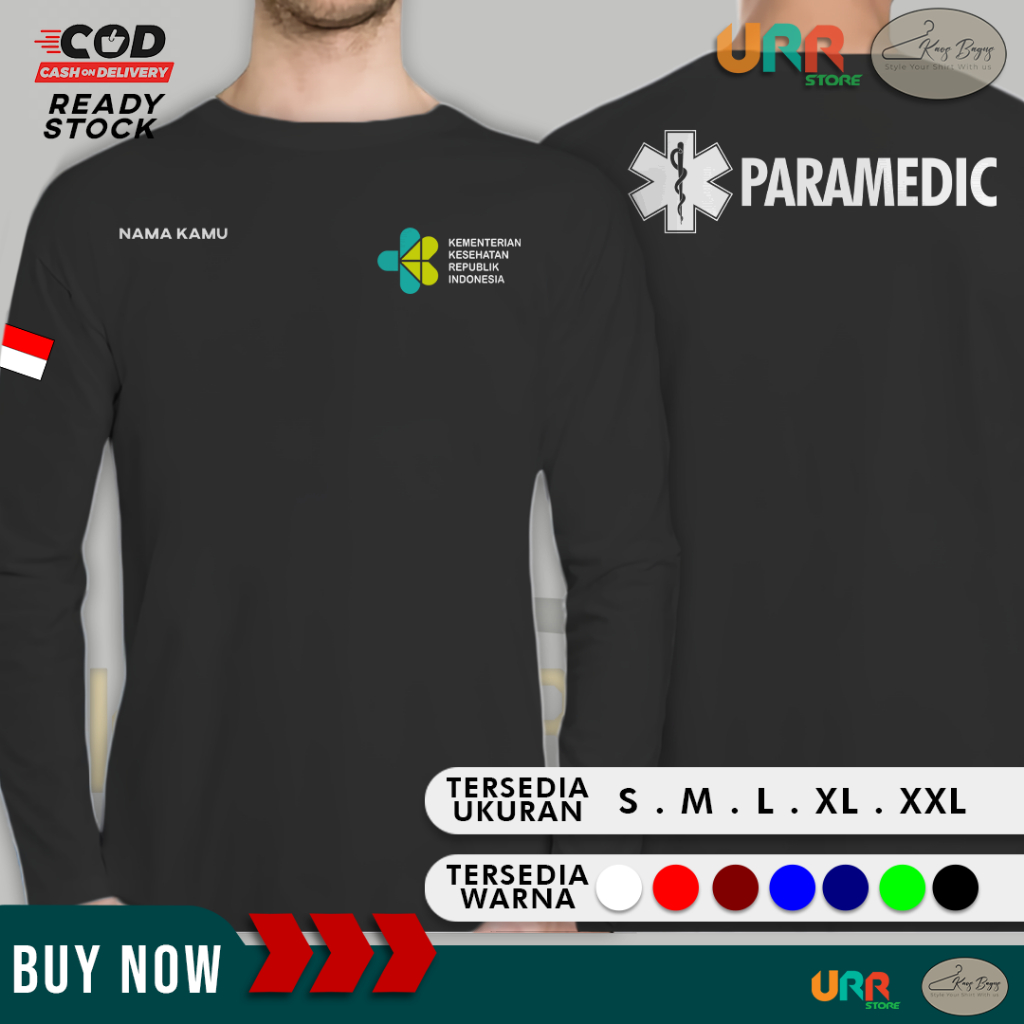 Kaos Tshirt Lengan Panjang Kementrian Kesehatan KEMENKES Paramedic Gratis Tambah Nama | Baju Distro 