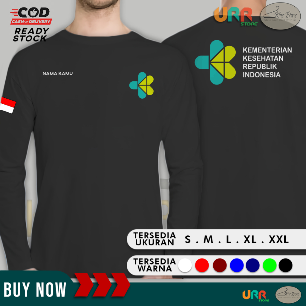 Kaos Tshirt Lengan Panjang Kementrian Kesehatan KEMENKES Gratis Tambah Nama | Baju Distro Kementrian