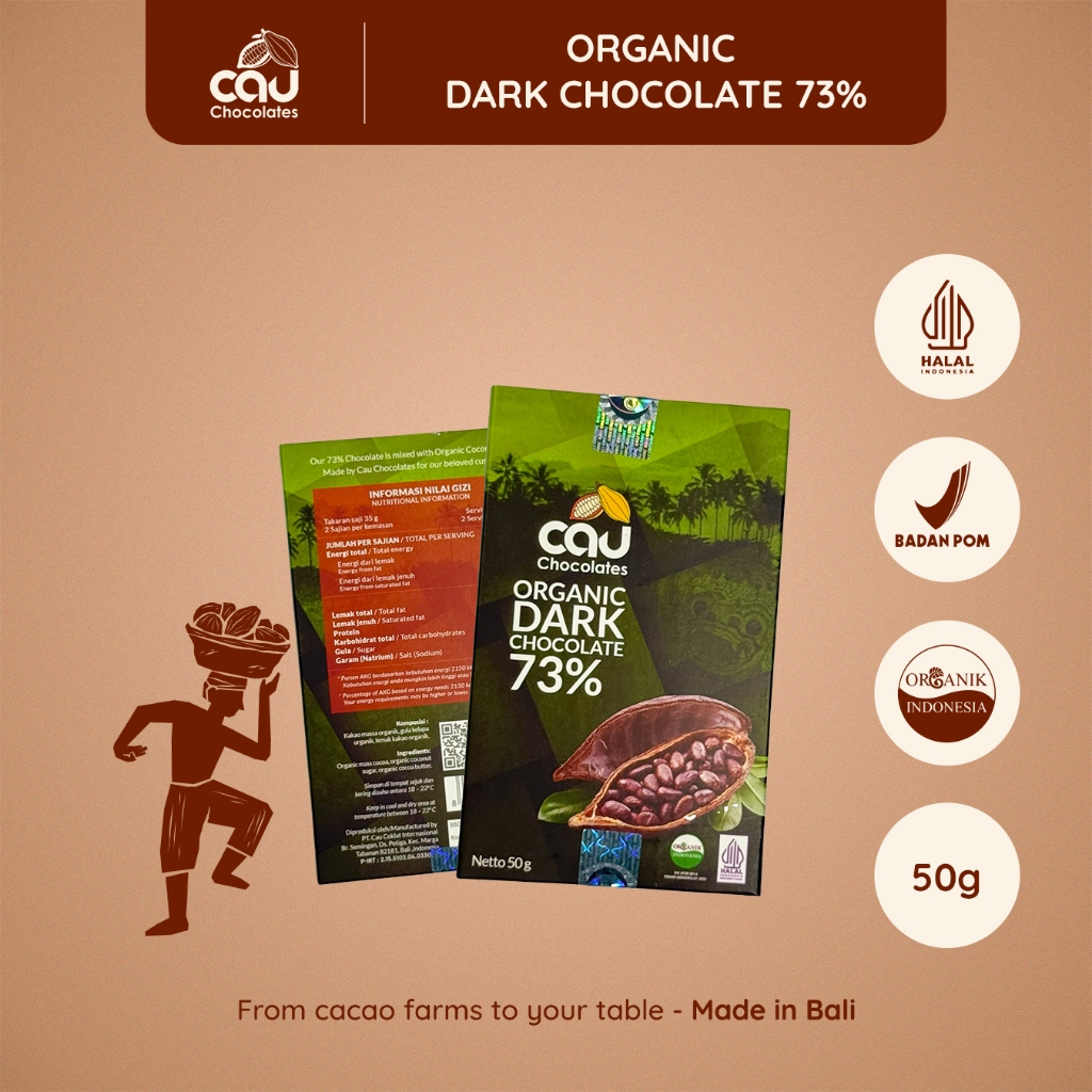 

CAU CHOCOLATES - Organik Dark Chocolate / Coklat Organik 73% dengan Gula Kelapa - 50 gr