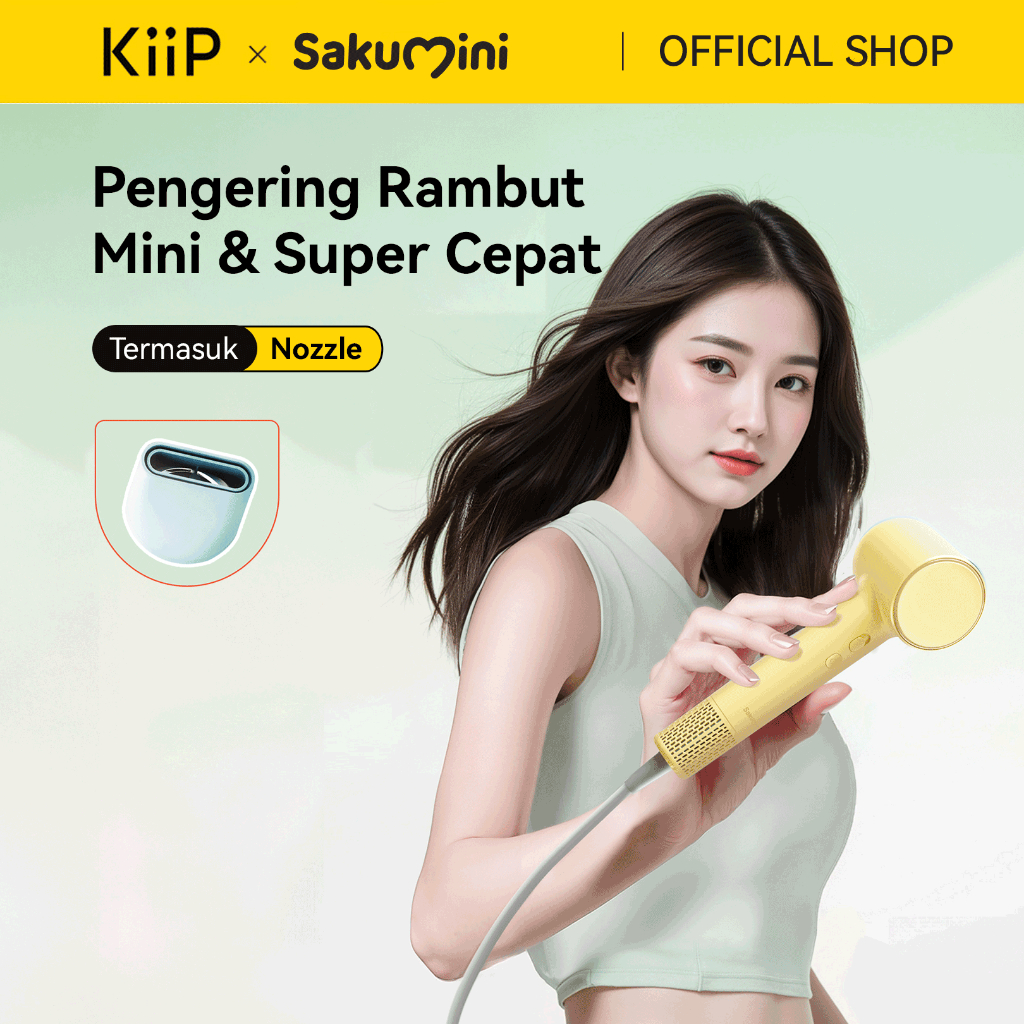 KiiP x Sakumini Compact Size Turbo Speed Dryer Alat Pengering Rambut Mini Super Cepat Dengan Ion Neg