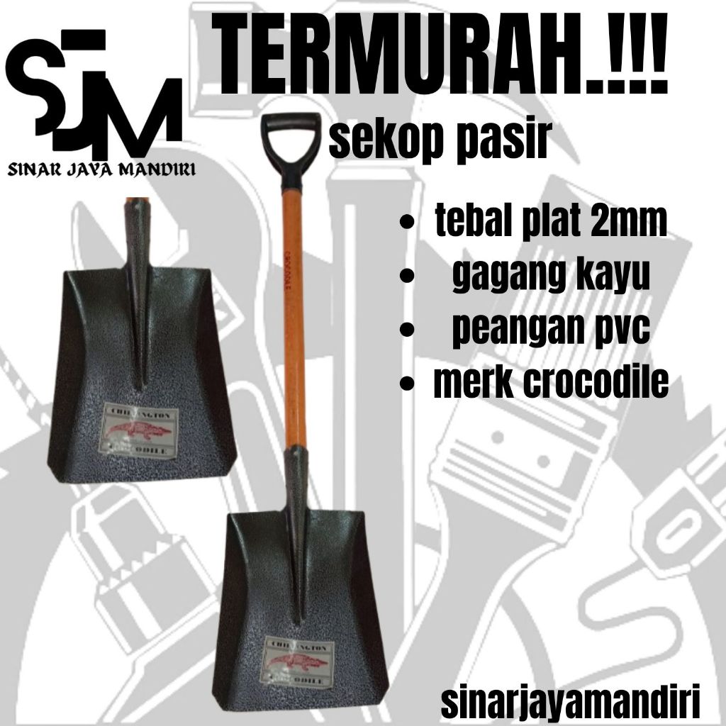 SEKOP PASIR BUAYA CROCODILE HAMMERTONE ANTI GORES Shovel Gagang Kayu / Sekop kelas industri runcing