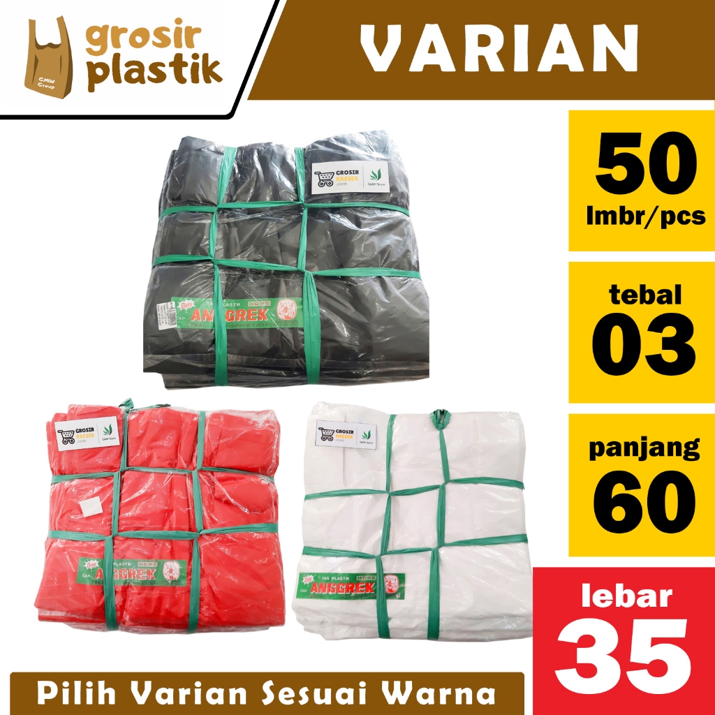 [Minimal 5] Kresek Anggrek 35x60x03 Isi 50 Lembar Kresek HDPE Tebal Warna Hitam Merah Putih A10