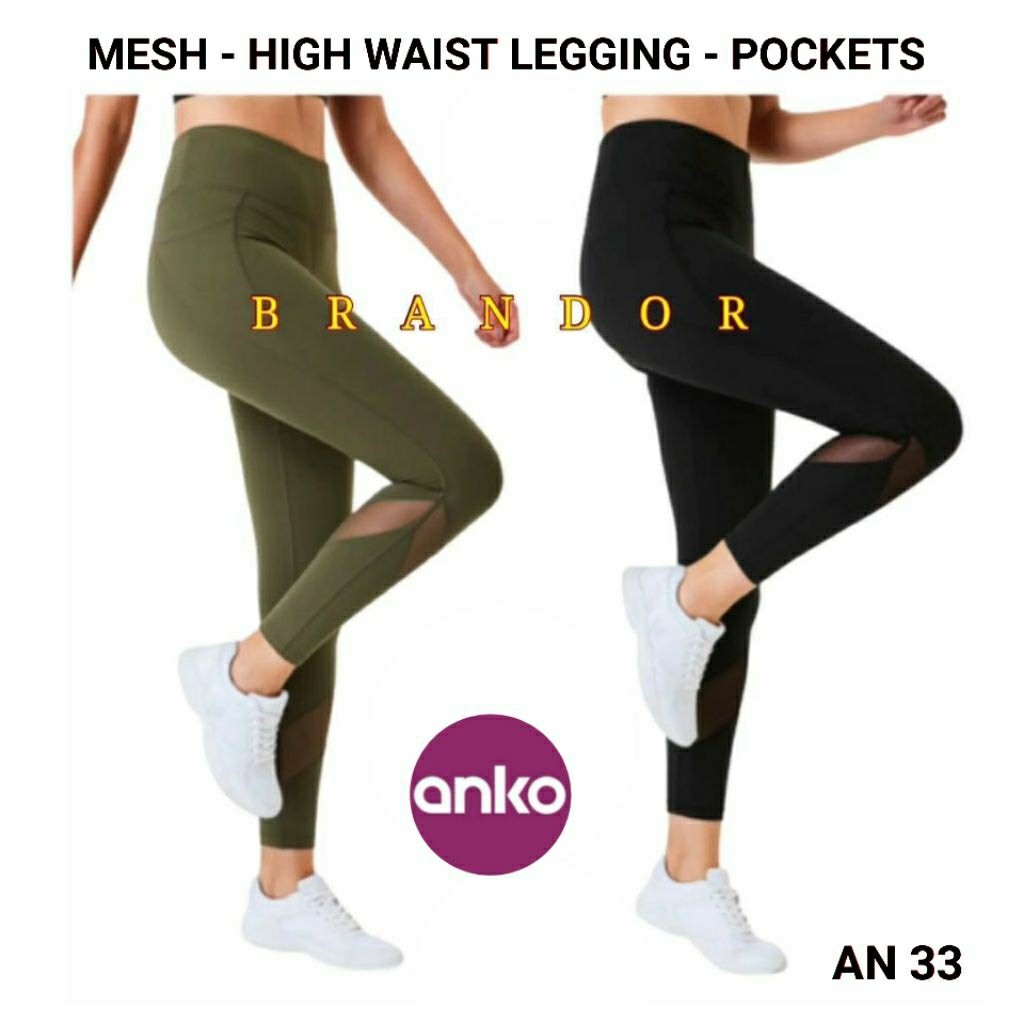 Brandor - MESH - HIGH WAIST LEGGING HIGH WAIST - POCKETS - Anko ( anlg33 ) Gym Yoga Fitness Running