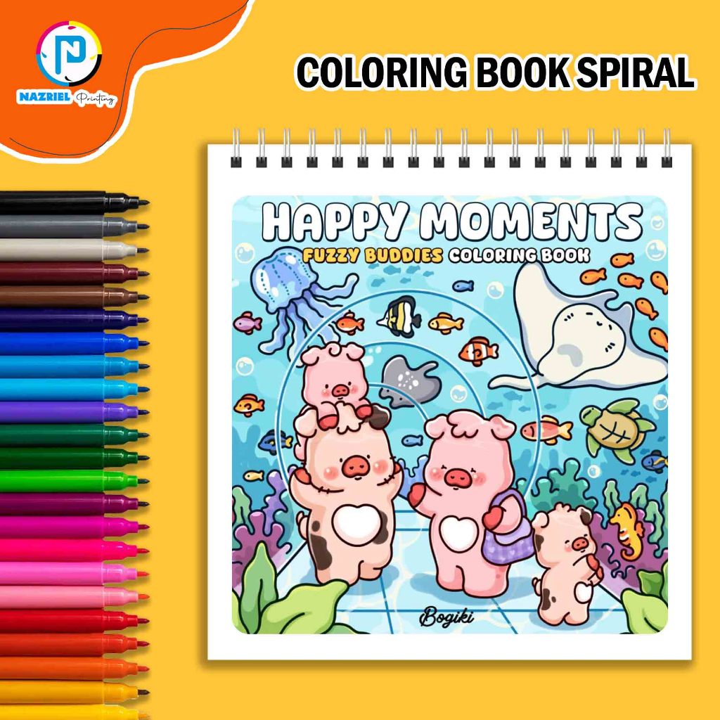 

Happy Moments by Bogiki 46 Page Coloring Book Buku Mewarnai Spiral