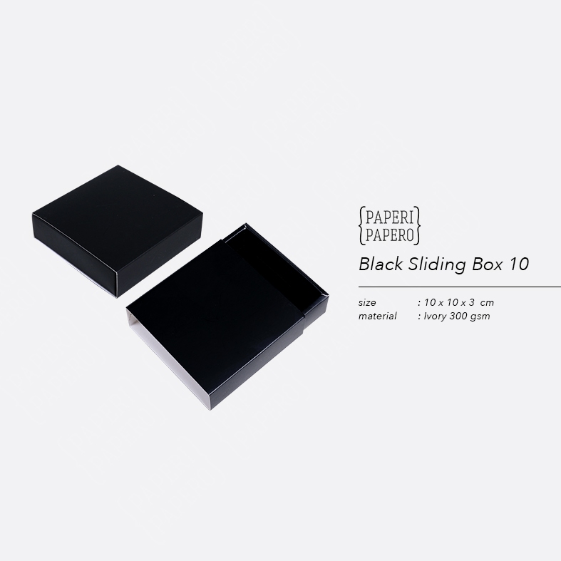 

Black Sliding Box (10 x 10 x 3 cm) - Kotak Packaging Model Laci Geser Hitam Laminasi (5 Pcs)
