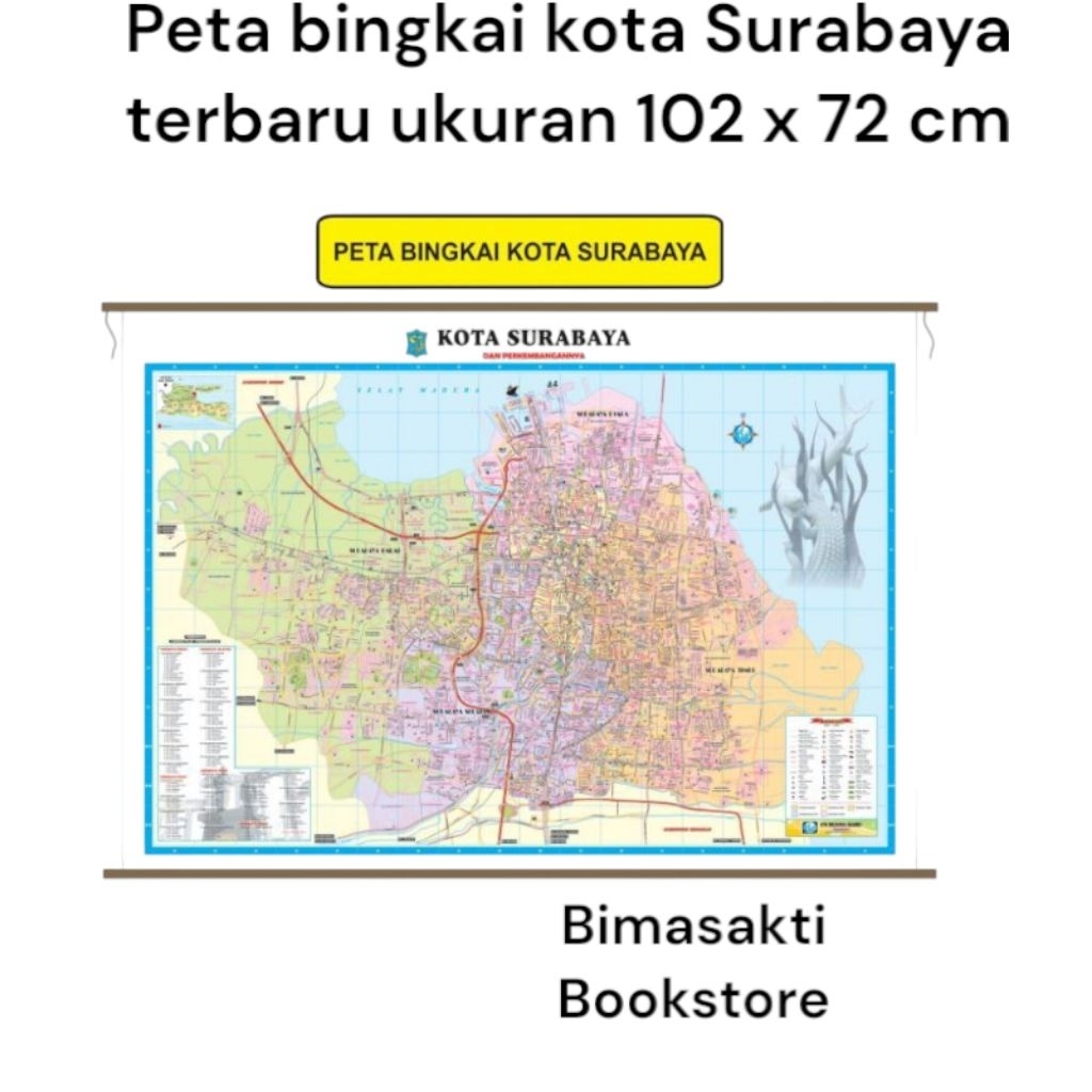

(Bisa Cod) Peta bingkai kota Surabaya terbaru ukuran 102 x 72 cm