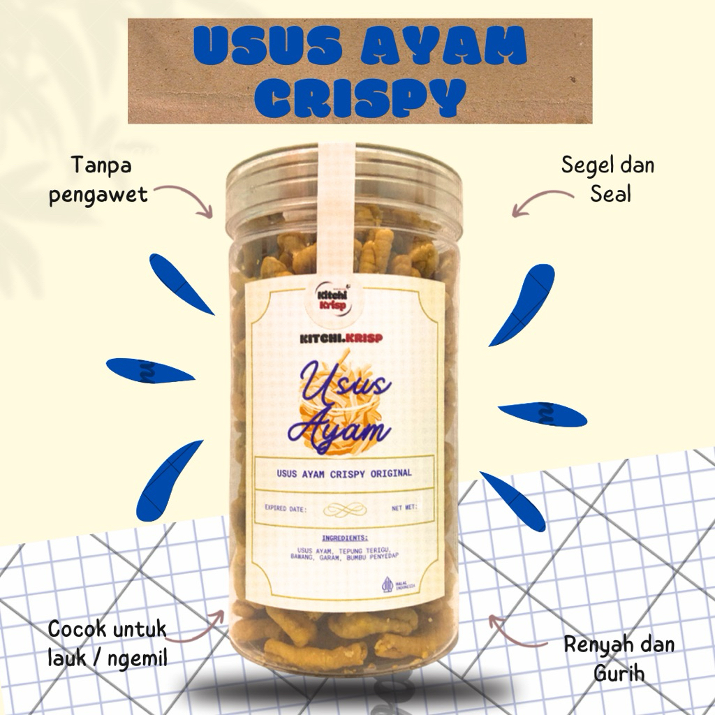 

Usus Ayam Crispy 350gr kemasan toples 1000ml Kitchi Krisp