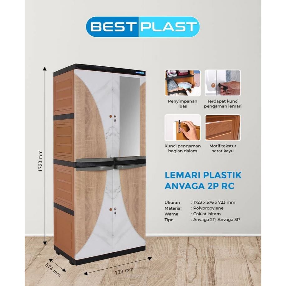 Best Plast by Olymplast Lemari Pakaian Plastik Rak 2 Pintu / Lemari Baju Plastik Gantung 2 Pintu Den