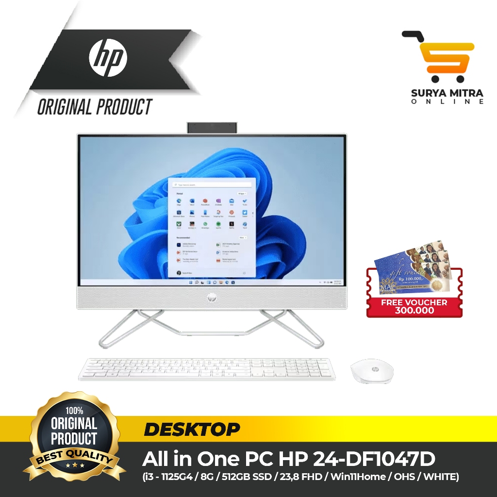 PC AIO HP 24 DF1047D Intel Core i3 1125G4 8GB 512GB 24 Inch Win11 (803Q2PA)