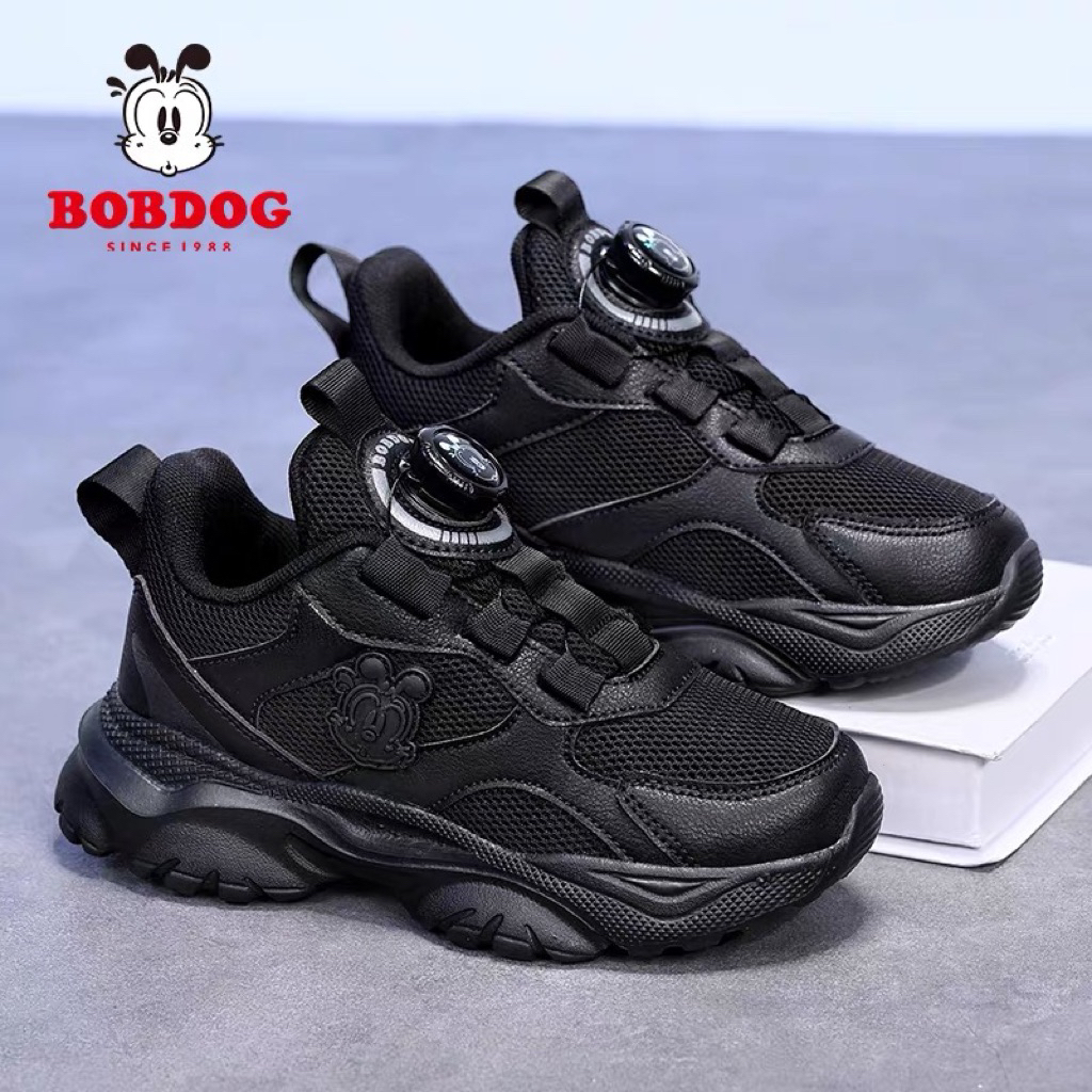 BOBDOG SHOES / sepatu hitam anak/ sepatu sekolah hitam tanpa tali/ sepatu hitam anak
