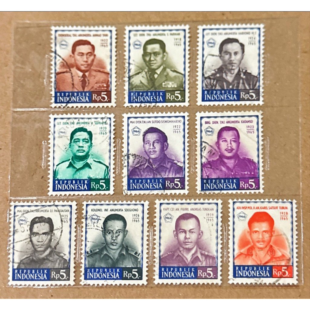 

(BA) PRANGKO INDONESIA 1966 PAHLAWAN REVOLUSI 10V COMPLIT SET USED.