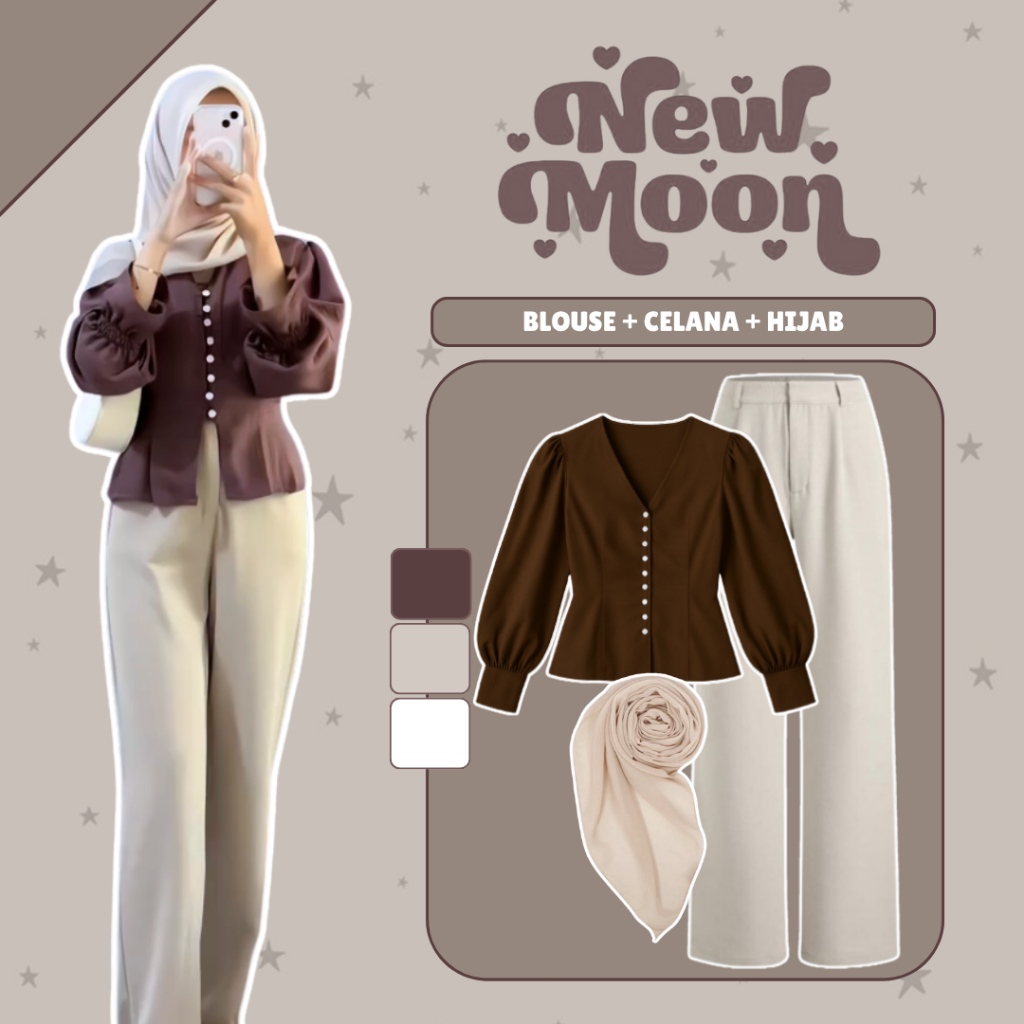 Outfit cewek satu set|setelan korean style|daily ootd (Blouse wanita, Celana kulot, hijab) -LU172