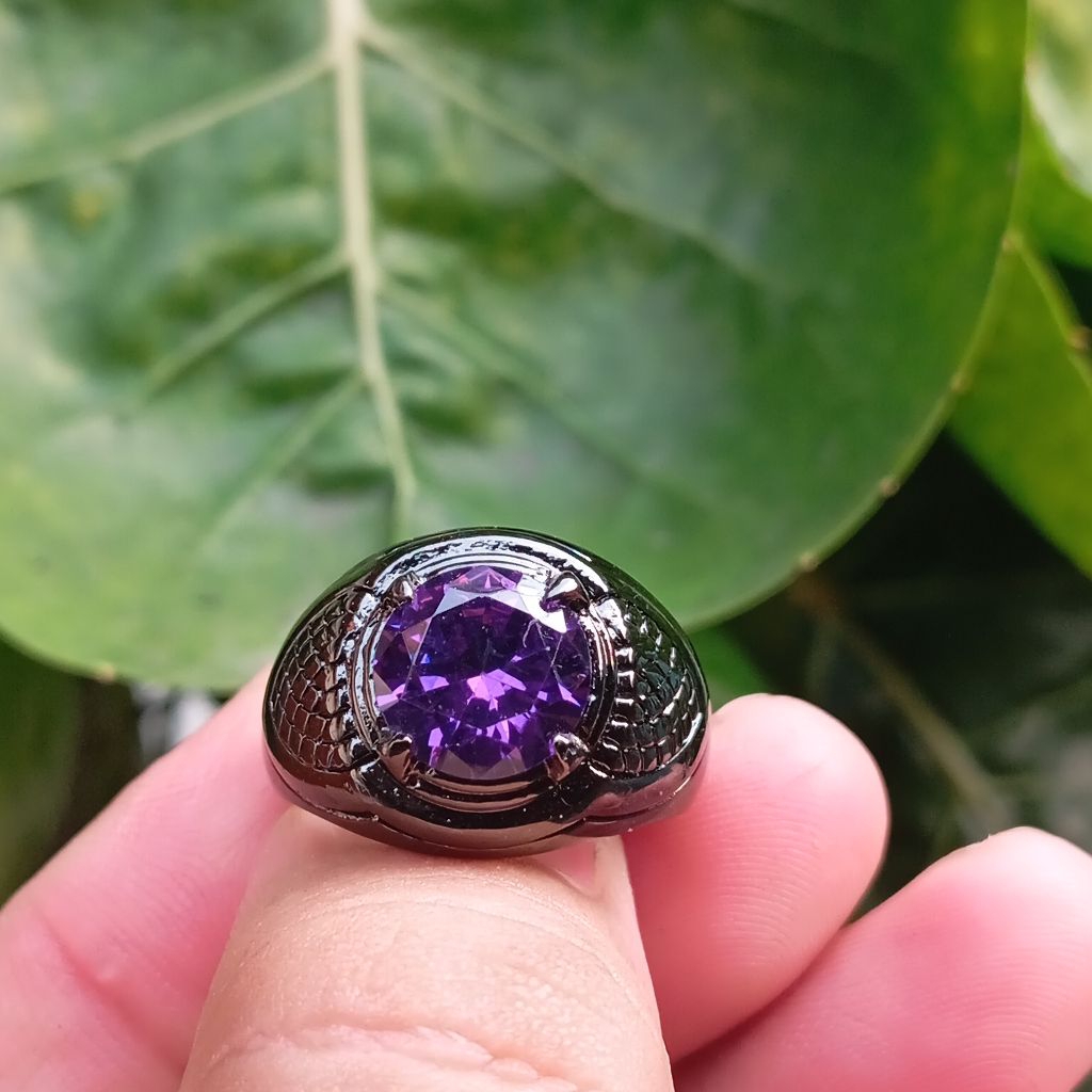 Cincin batu akik kecubung amethys ring black (tidak natural)