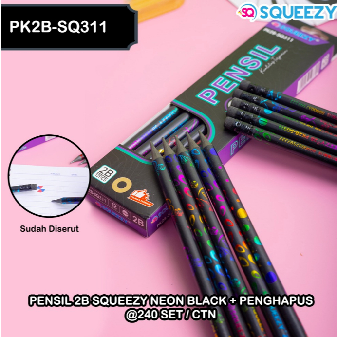 

PENSIL 2B SQUEEZY NEON BLACK + PENGHAPUS ( PK2B-SQ311 )