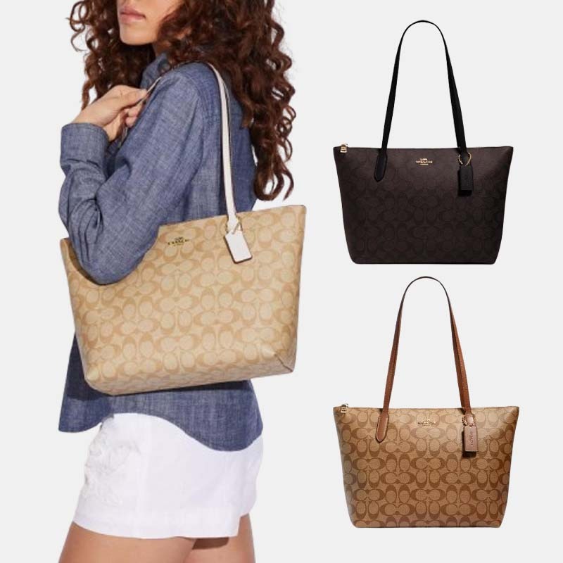 COACH Zip Top Tote Bag In Signature Canvas Commuter Tote Bag