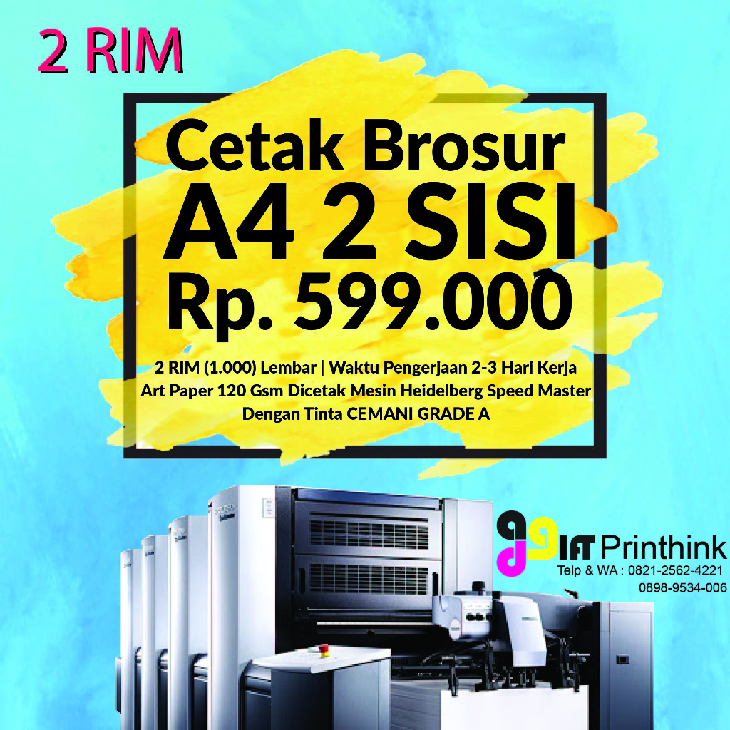 

Cetak Brosur A4 (2 Sisi) 2 rim / 1000 lbr | Art Paper 120 gr TERMURAH