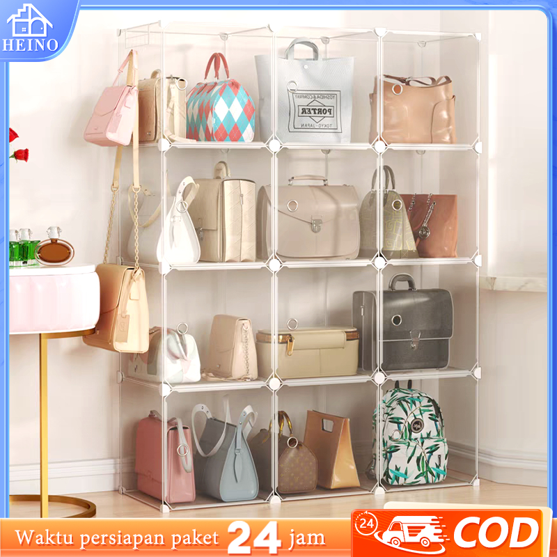 Lemari Tas Transparent Storage Display Box Kotak Penyimpanan Tas Minimalis Buku Rak Penyimpanan Plas