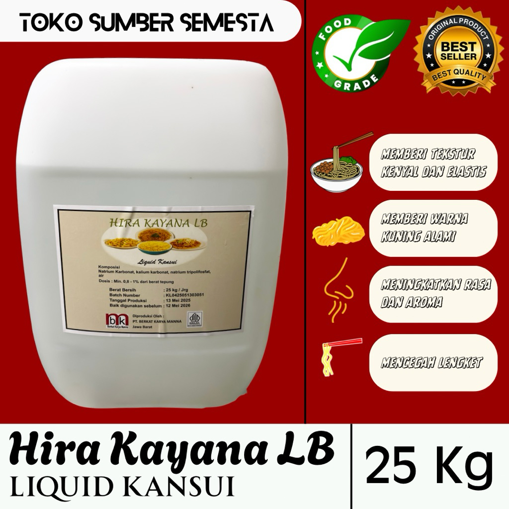 

HIRA KAYANA LB – Liquid Kansui 25 kg | Bahan Pengenyal Mie | Kansui Cair Berkualitas