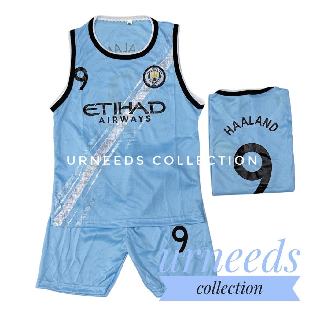 SETELAN BAJU JERSEY SINGLET SEPAK BOLA  TERBARU SET ANAK MCITY BIRU