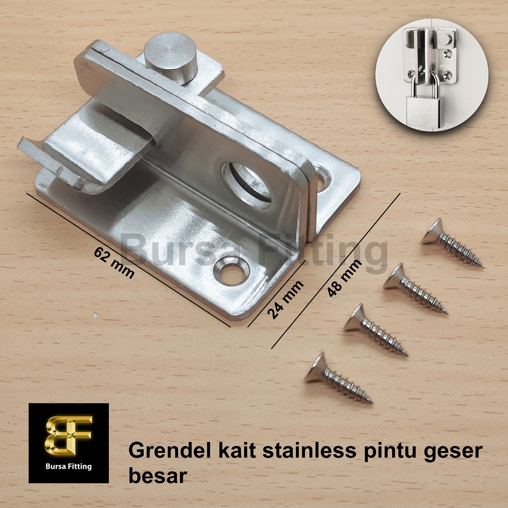 Kunci pintu geser besar stainless steel / grendel kait pintu sliding / grendel kunci gembok / slot p