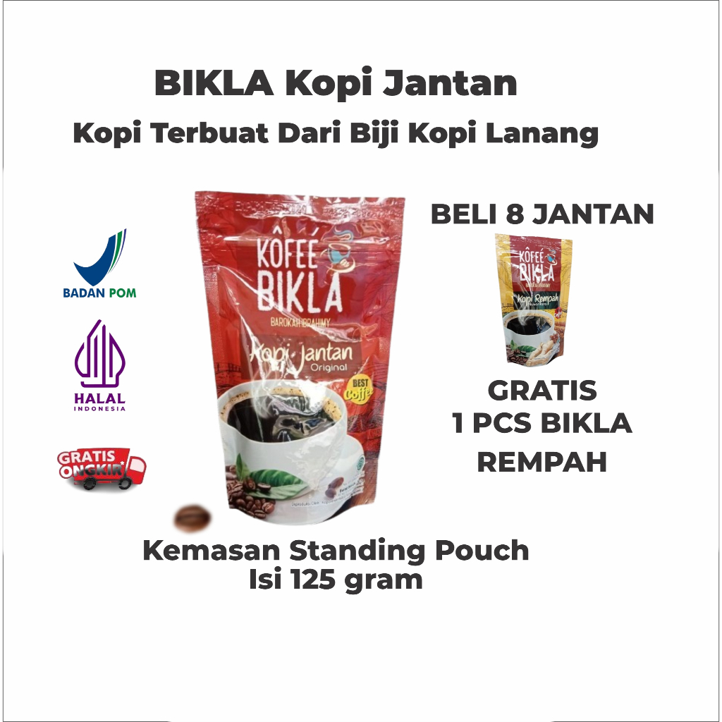 

Kopi Jantan BIKLA 125gr – Kopi Lanang untuk Vitalitas Pria | Beli 8 Gratis 1 Rempah | HALAL & BPOM