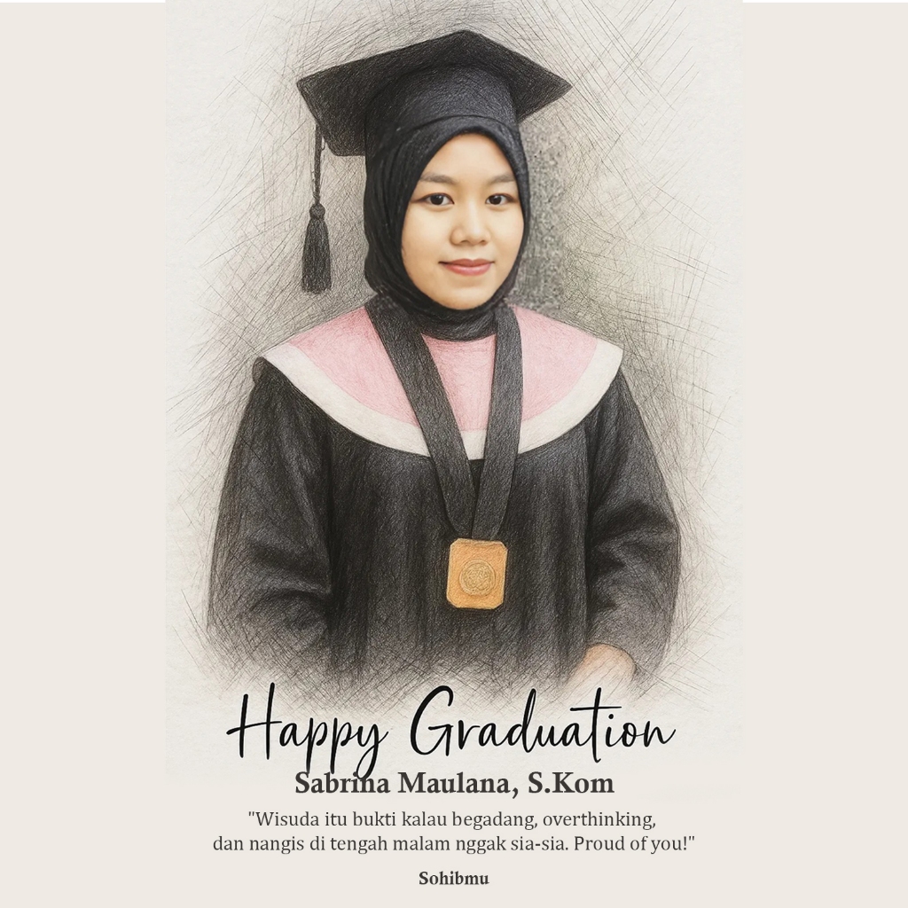 Kado Lukisan ketsa wajah Custom (Gratis Frame) | Buat kado wisuda | ULTAH | Anniverssary