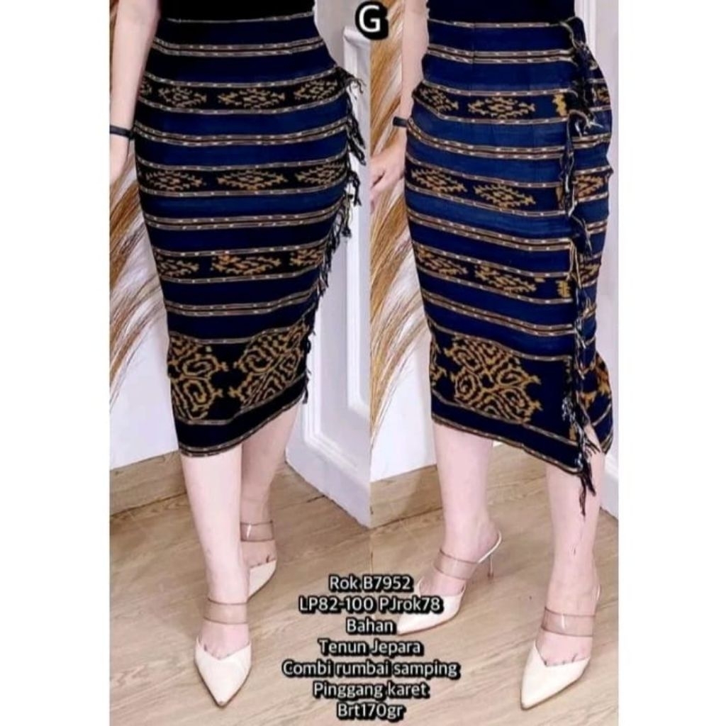 ROK SPAN TENUN 7/8 ROK KEBAYA WANITA, MOTIF RUMBAI SAMPING