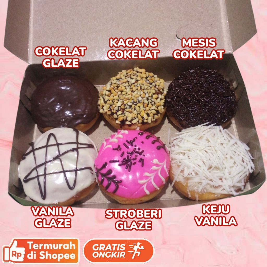 

[Ready To Eat] Donat Medium isi 6 perbox toping sesuai foto - Gratis Ongkir
