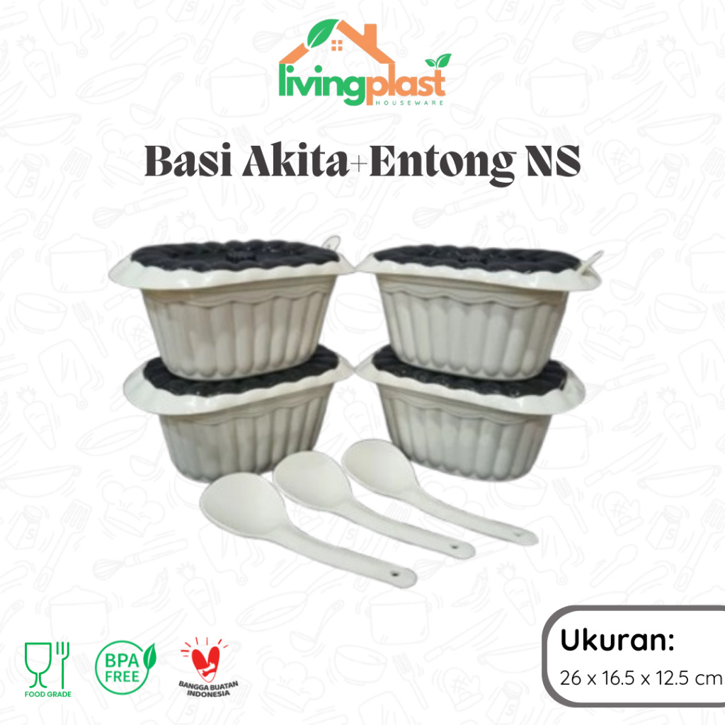 Basi Akita + Entong NS / Wadah Saji / Wadah Sayur / Basi Labu Segi Tinggi Plastik / Tempat Sayur