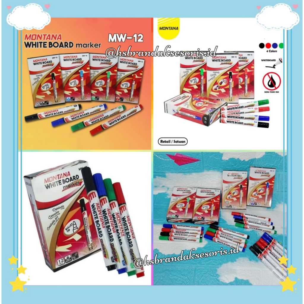 

(1PCS) SPIDOL MONTANA MW-12 HITAM BIRU MERAH HIJAU / SPIDOL PAPAN TULIS PUTIH BISA DIHAPUS DAN BISA ISI ULANG ATAU REFILL / SPIDOL MARKER WHITEBOARD / SPT351415