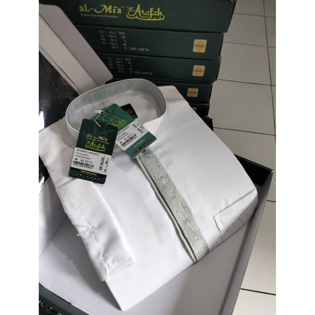 baju Koko almia MT Arafah/baju Koko almia putih panjang 100% almia original