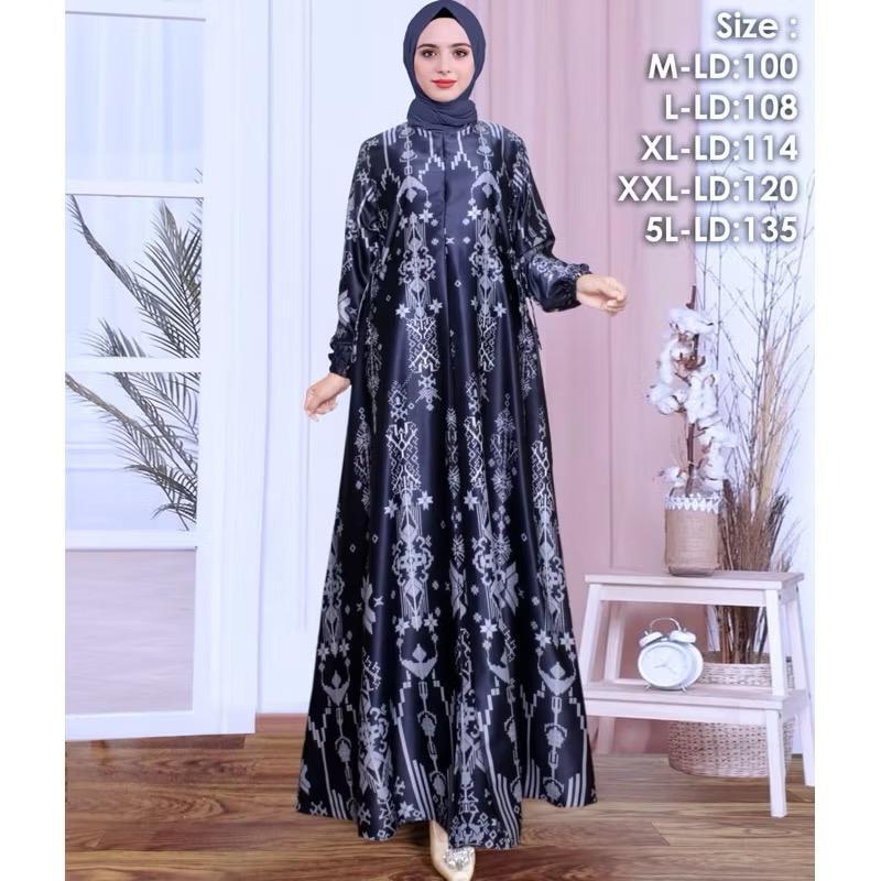 Pakaian Wanita Gamis Silk Premium Jumbo Fashion Muslim Wanita Motif Flower Hijab Frendly