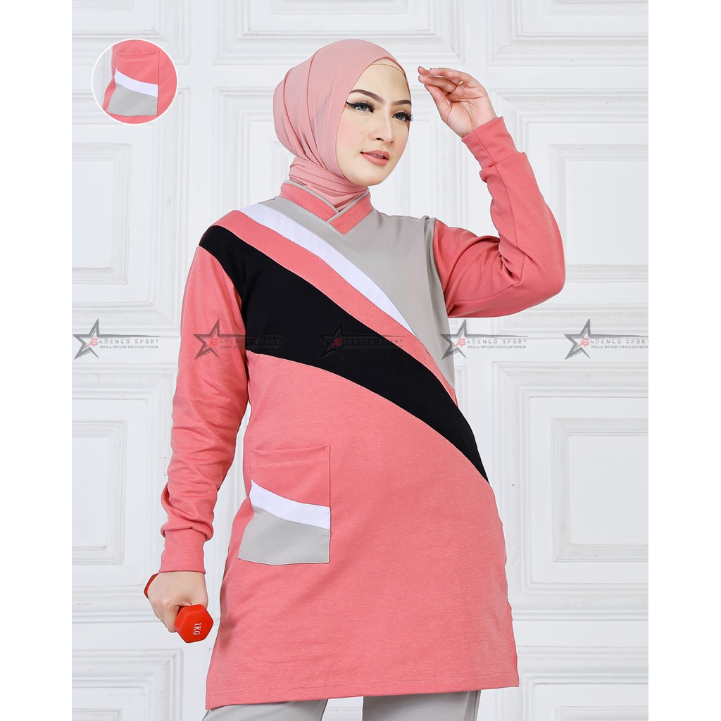 Atasan Baju Olahraga Senam Tunic Muslimah / Kaos Senam Muslimah / Baju Senam Muslimah