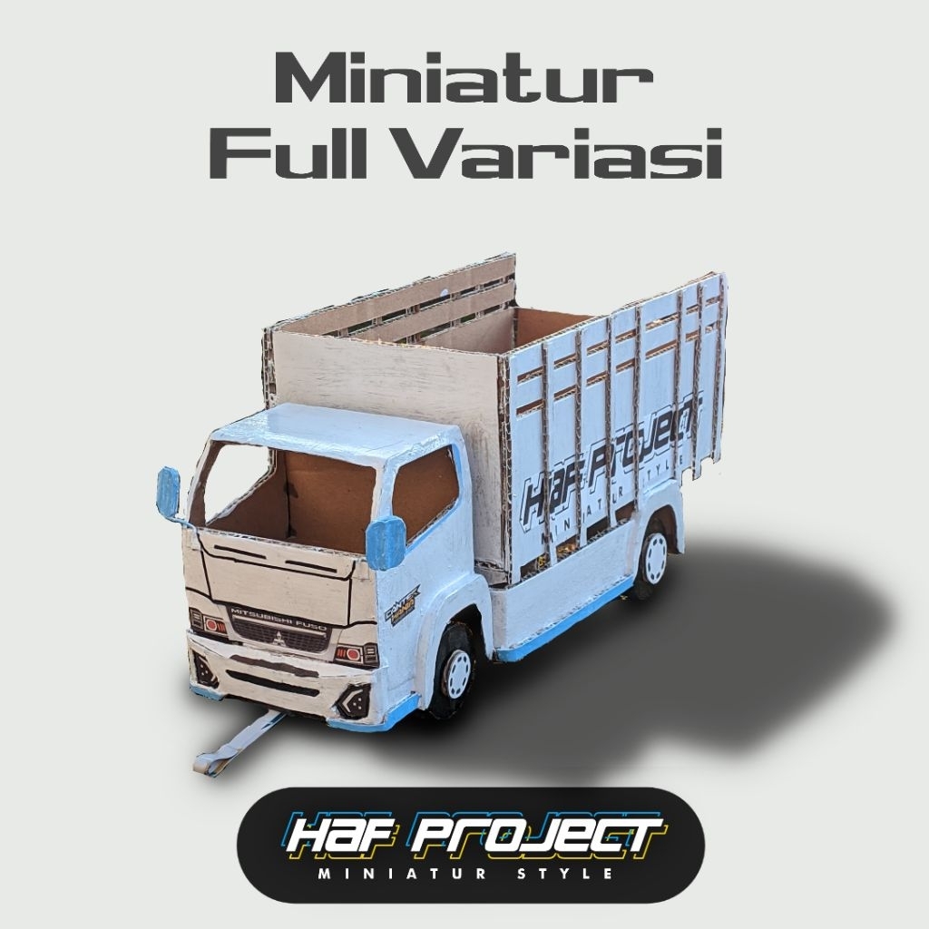 Mainan Miniatur Truk Oleng Canter Full Modif dan Stiker Bahan Kardus