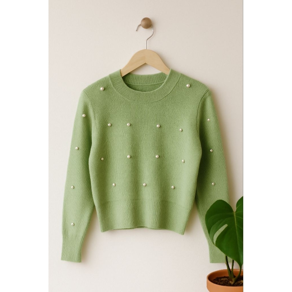 Sweater Rajut Sage Green Korean Style Import BKK