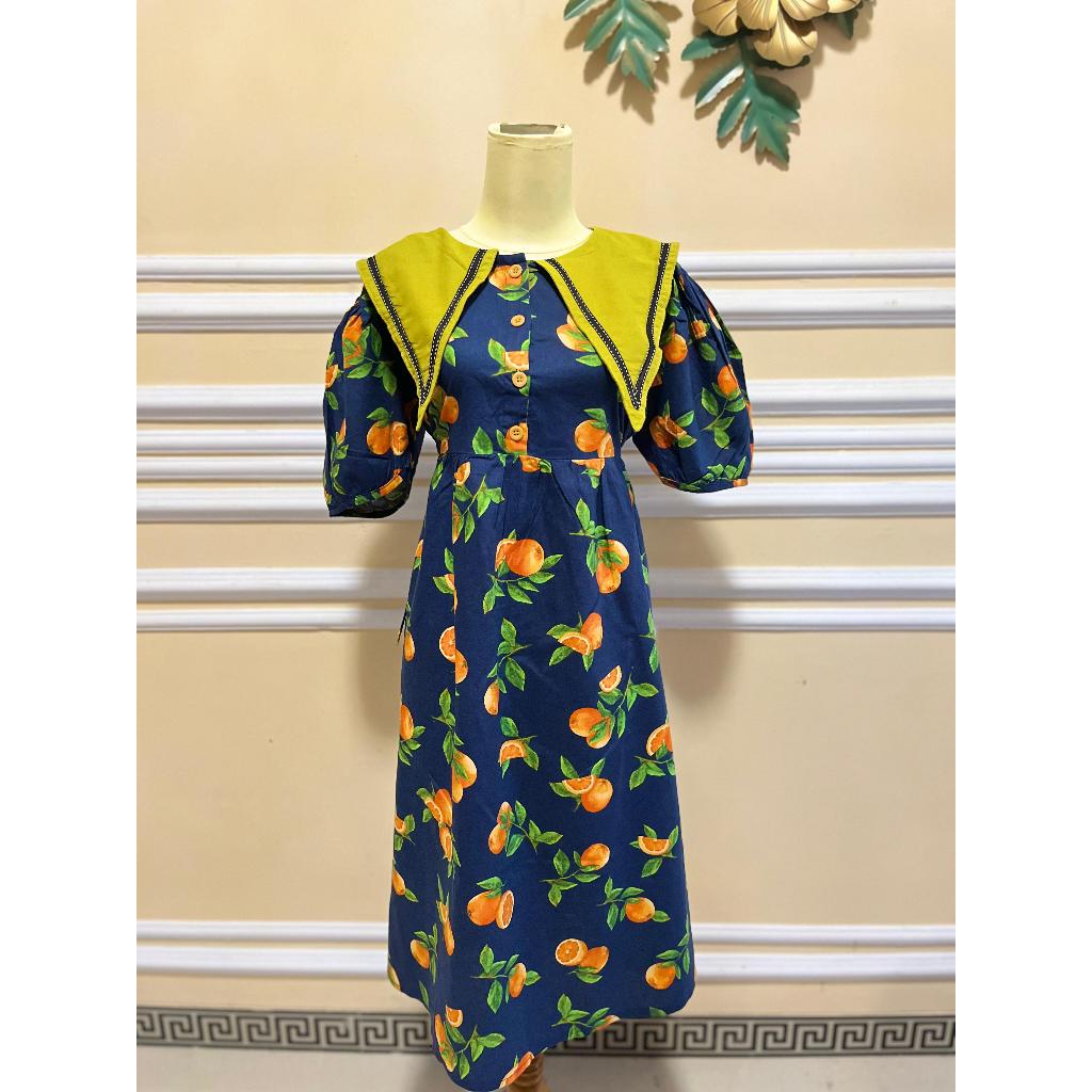 Dress motif buah jeruk kerah sailor