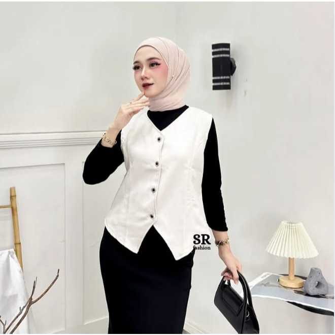 Vest Wanita Rompi Blazer Semiwool Korea Kancing Depan Standar Jumbo