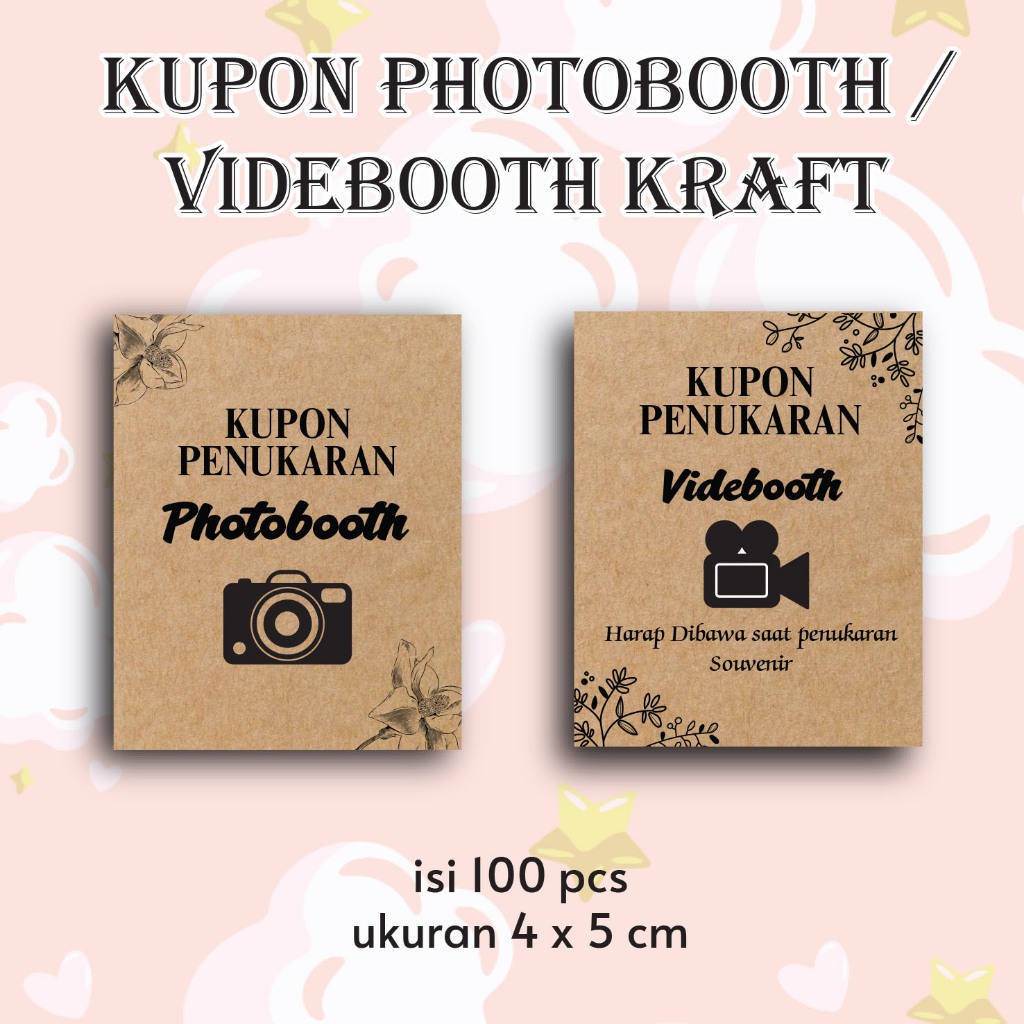 [ISI 100 NO CUSTOM] Kartu / Kupon Photobooth VideoBooth Kraft | Voucher Photobooth | Kartu Photoboot