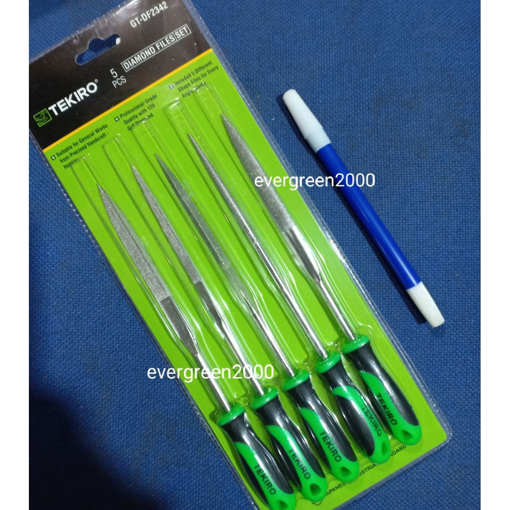 Kikir Emas Diamond File set 5 pcs Gagang Karet (Working Length 70 mm/Panjang Total 20 cm/8"/20cm) - 