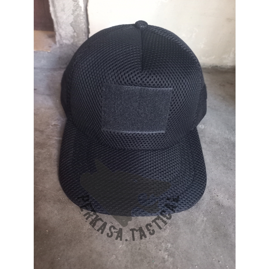 Topi Velcro Premium DOUBLEMESH HITAM TACTICAL Topi Jaring Hitam
