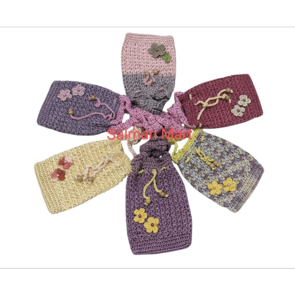 Tas Selempang Rajut || Tas HP Serut || Tas Rajut Bunga