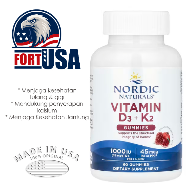 Nordic Naturals Vitamin D3 + K2 Gummies – 60 Gummies – Tulang Kuat & Imun Booster