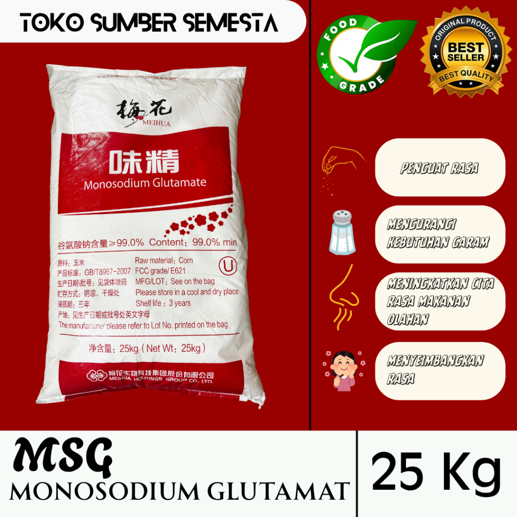 

MSG Meihua 25kg – Monosodium Glutamate E621 Food Grade | Penguat Rasa Makanan Berkualitas