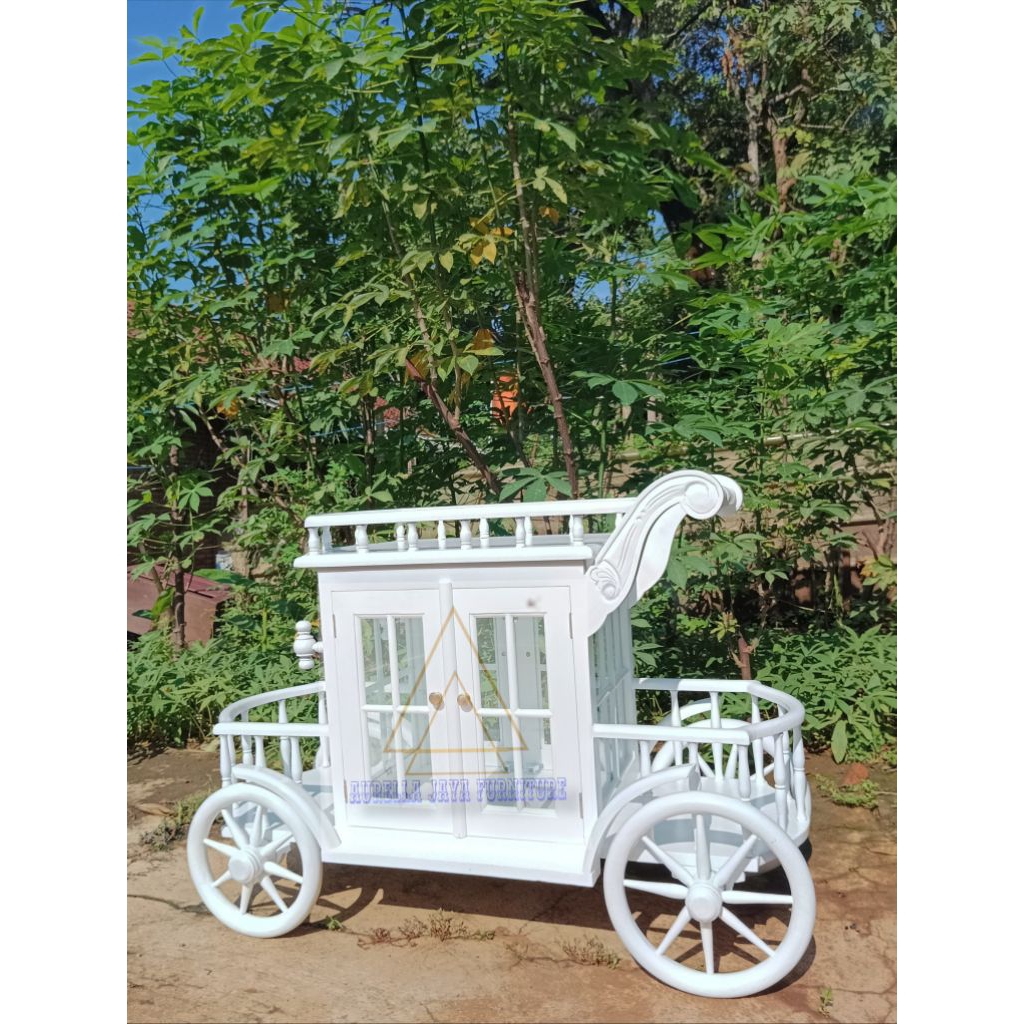 meja troli putih duco / meja teh troli kayu jati / kereta troli dorong