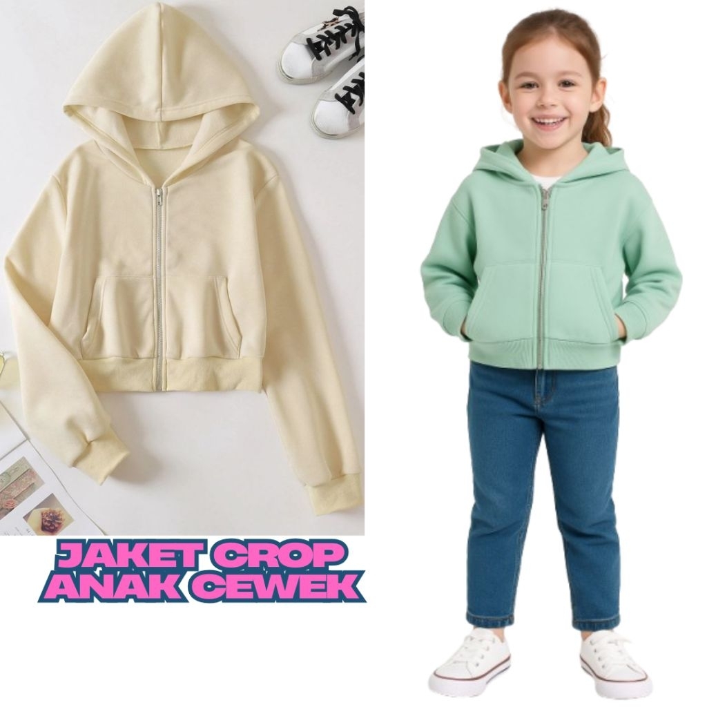 Swe Children Jaket Hoodie Crop top Resleting Modis Korean Style Anak Perempuan