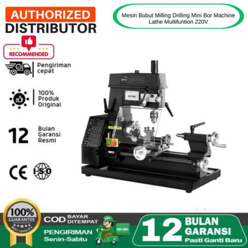Mesin Bubut Milling Drilling Mini Bor Machine Lathe Multifuntion 220V