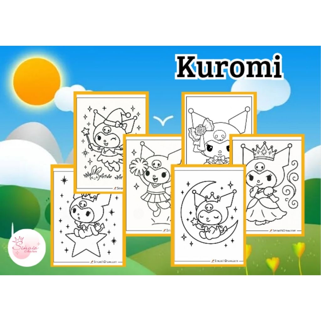 

20 lembar mewarnai anak tema kuromi