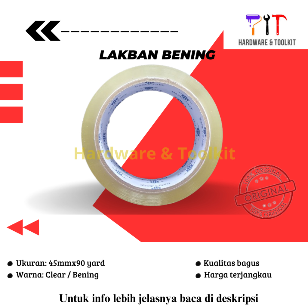 

Lakban Bening Ukuran 45mm x 90 Yard Kuat Tidak Mudah Sobek
