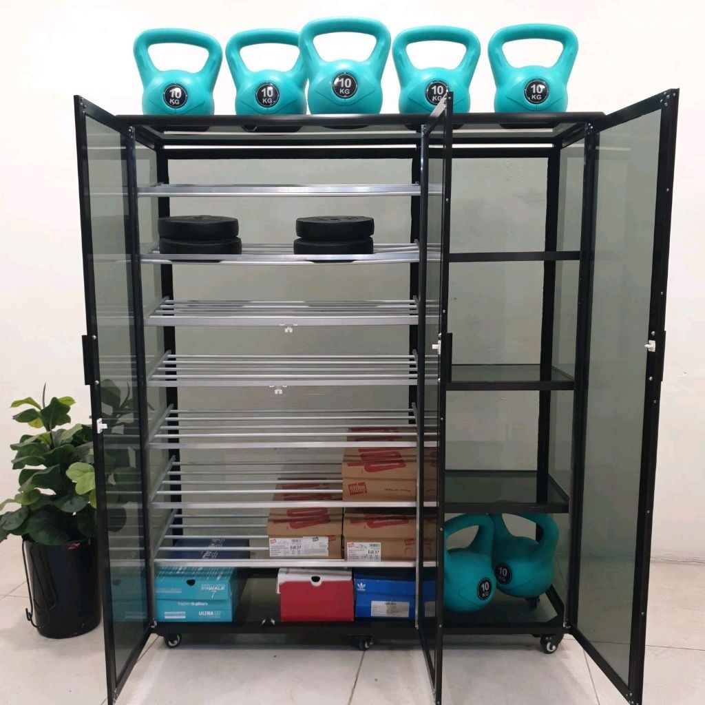 TC ALUMINIUM 120X38X143 b LEMARI RAK SEPATU ALUMINIUM 20U COKLAT 8-4 SUSUN MUAT 24 PASANG SEPATU 4 H