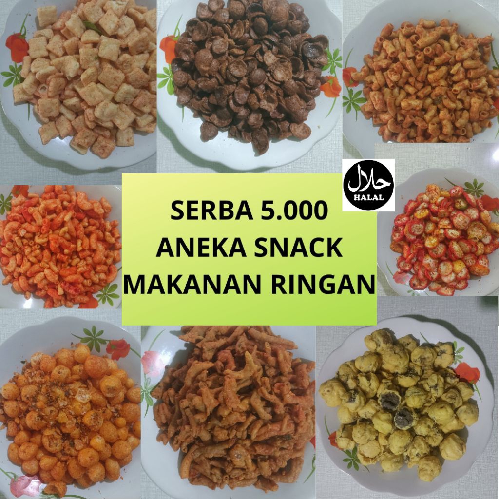

aneka Snack 5000 -+ 120 gram dibungkus dengan plastik standing pouch cemilan sehari hari halal grosir murah